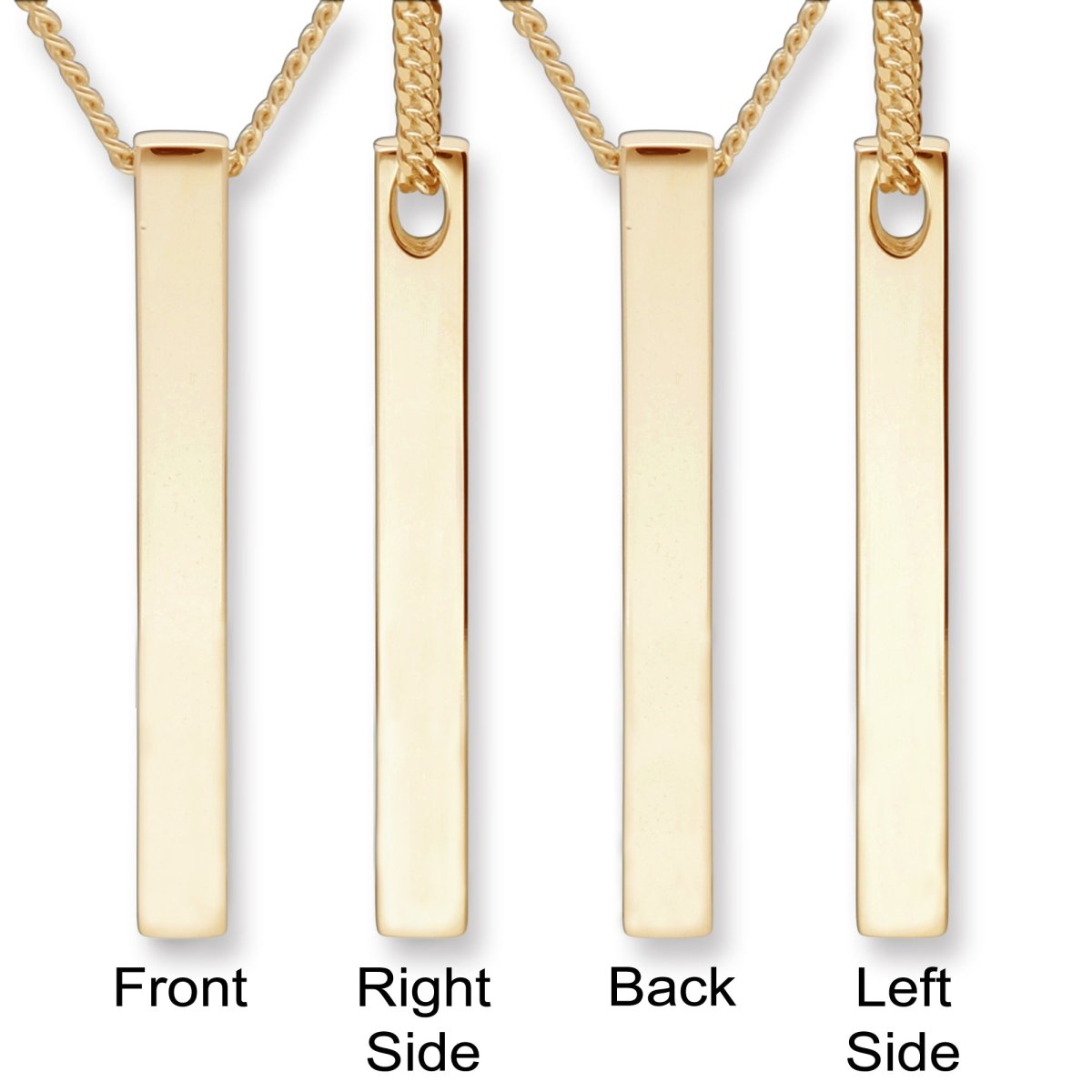 9ct Yellow Gold Plated 3D Engraved Name Bar Pendant With Chain - Love Silver Jewellery