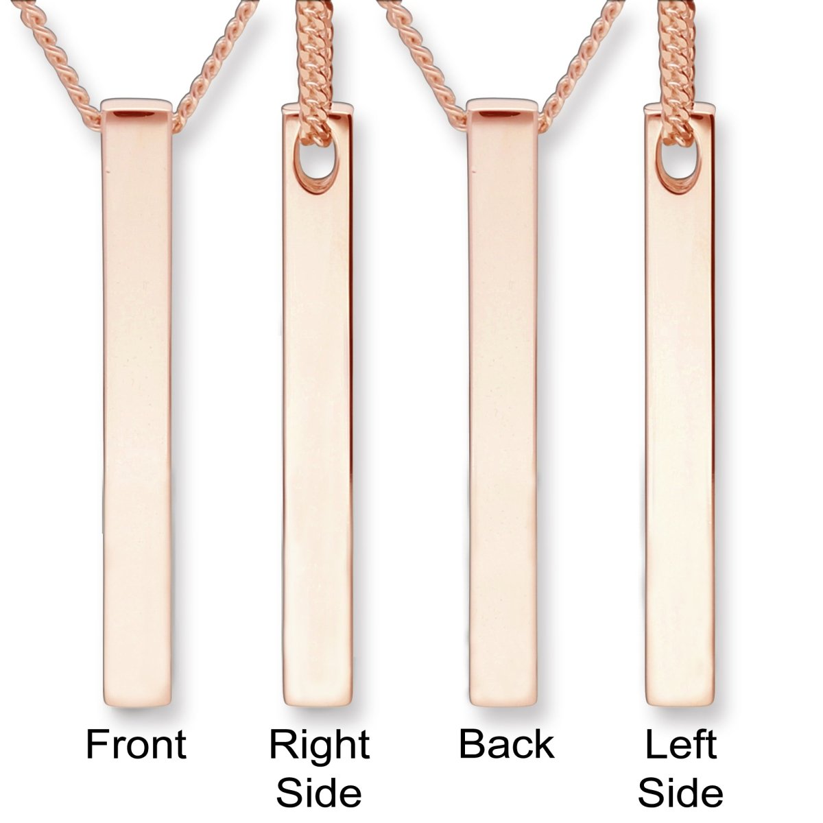 9ct Rose Gold Plated 3D Engraved Name Bar Pendant With Chain - Love Silver Jewellery