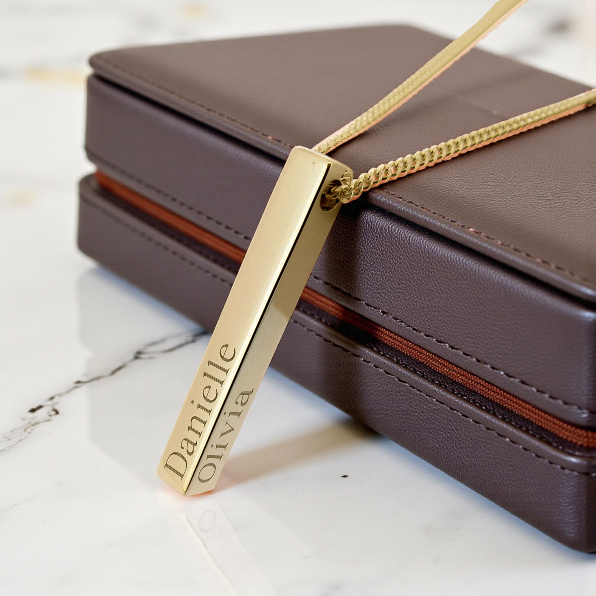 9ct Yellow Gold Plated 3D Engraved Name Bar Pendant With Chain