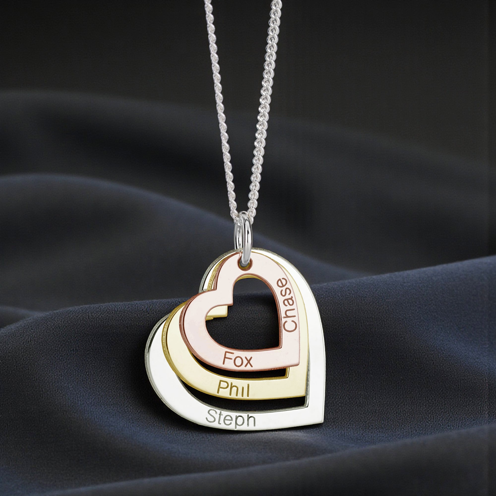 Triple Heart Family Three Colour Gold Plated Necklace