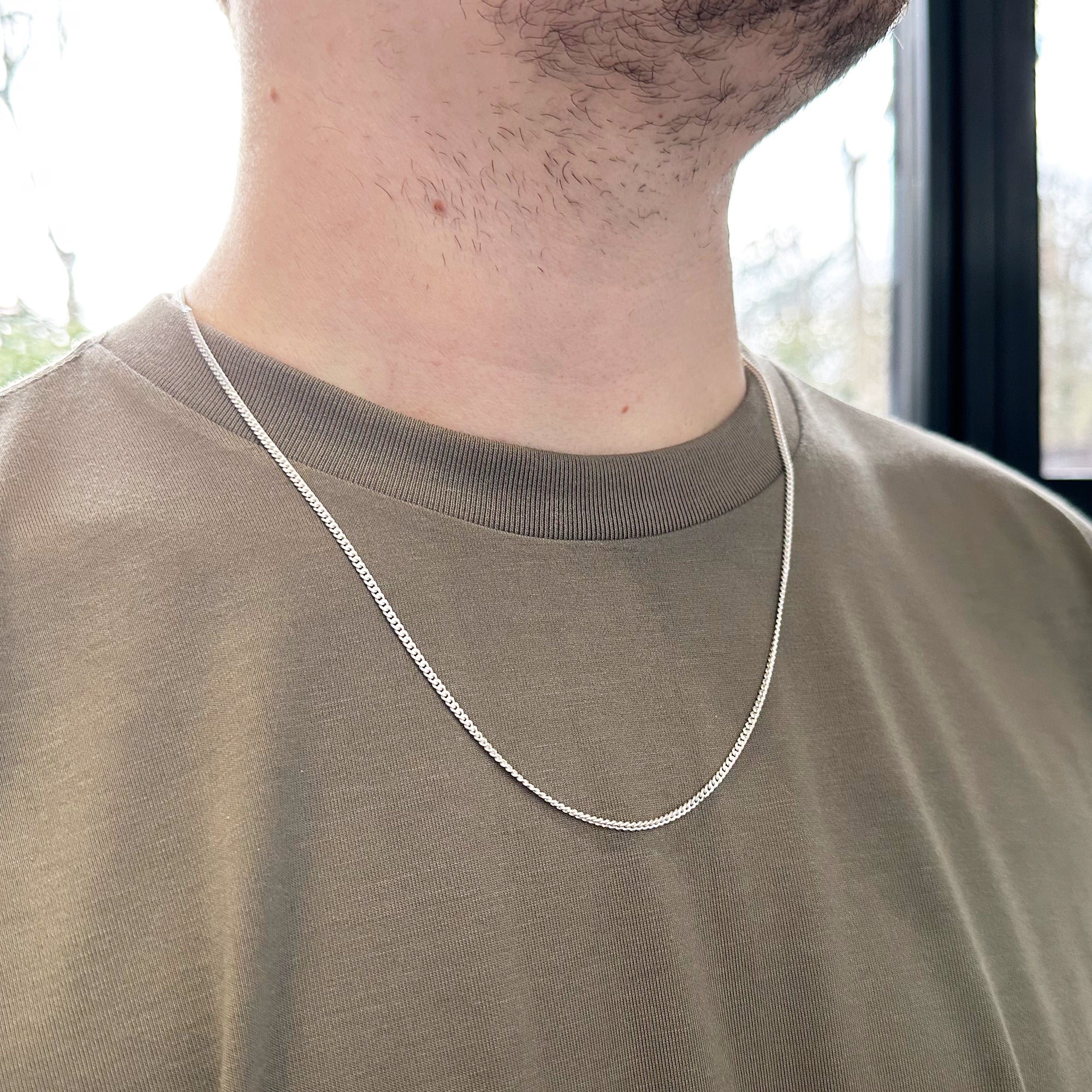 Sterling Silver 2.1mm Diamond Cut Curb Chain