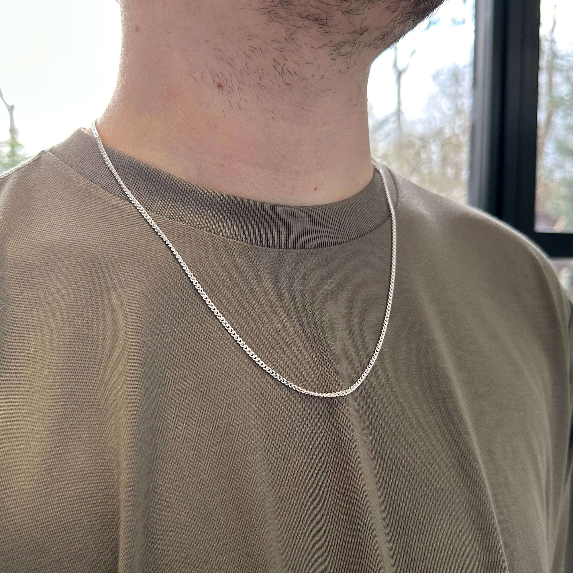 Sterling Silver 2.5mm Diamond Cut Curb Chain