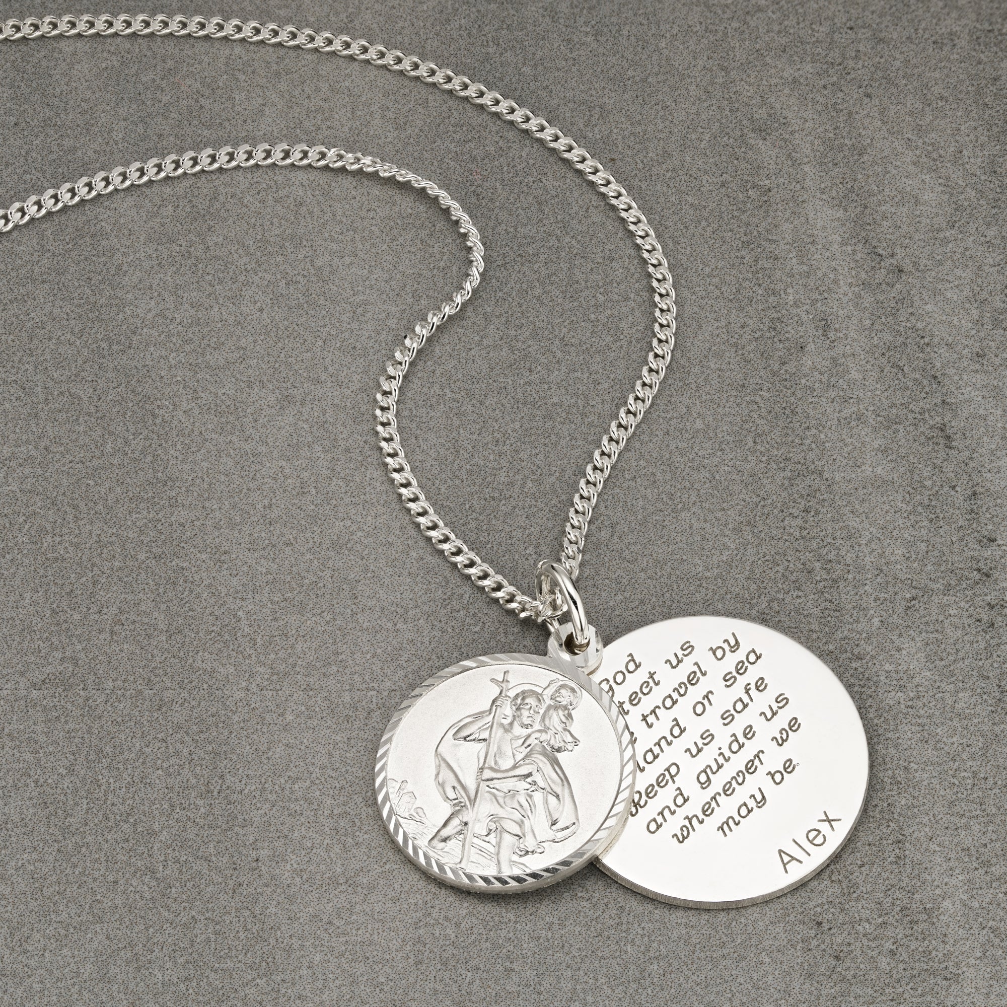 Sterling Silver Personalised St Christopher With Concealed Travellers Prayer