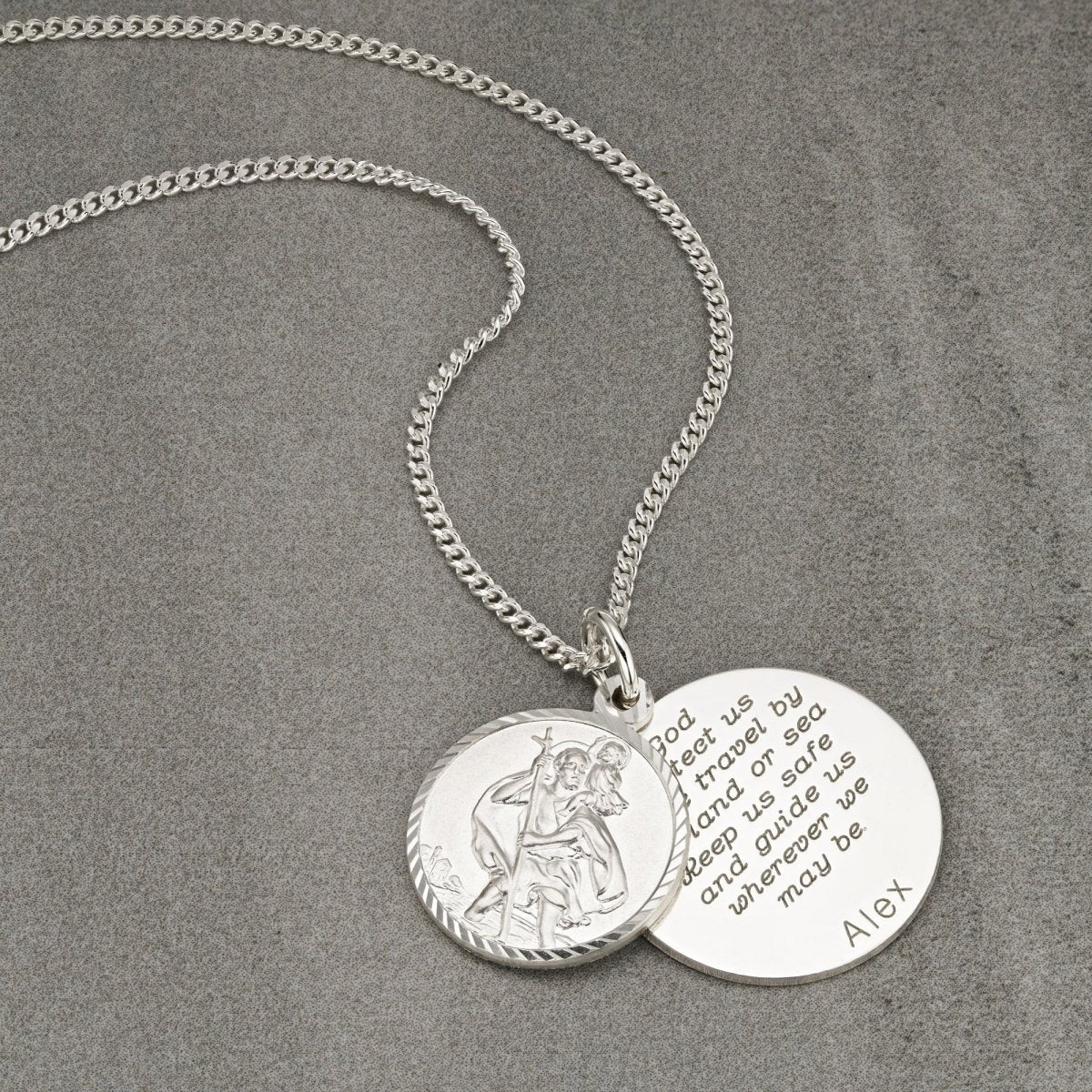 Sterling Silver Personalised St Christopher With Concealed Travellers Prayer - Love Silver Jewellery