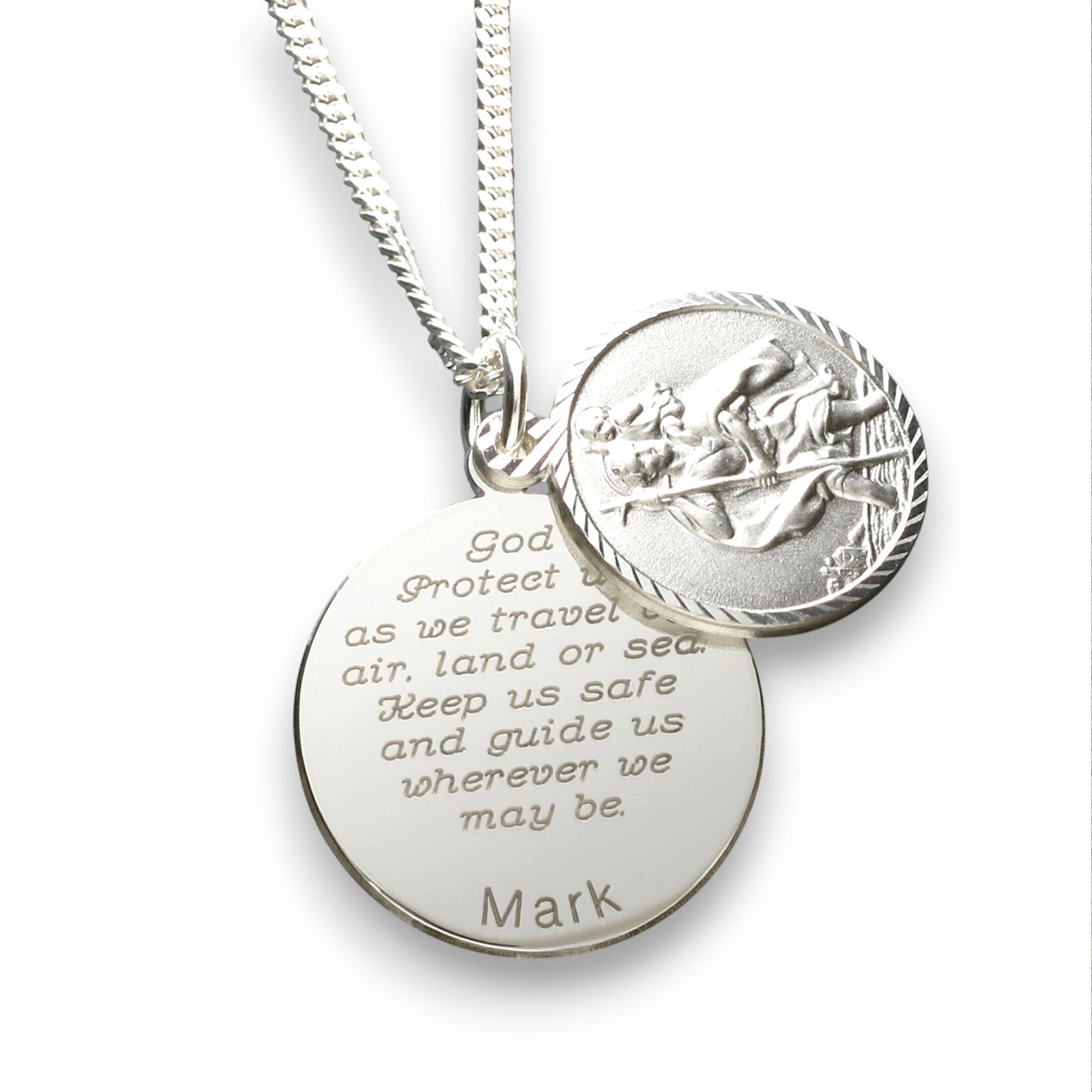 Sterling Silver Personalised St Christopher With Concealed Travellers Prayer