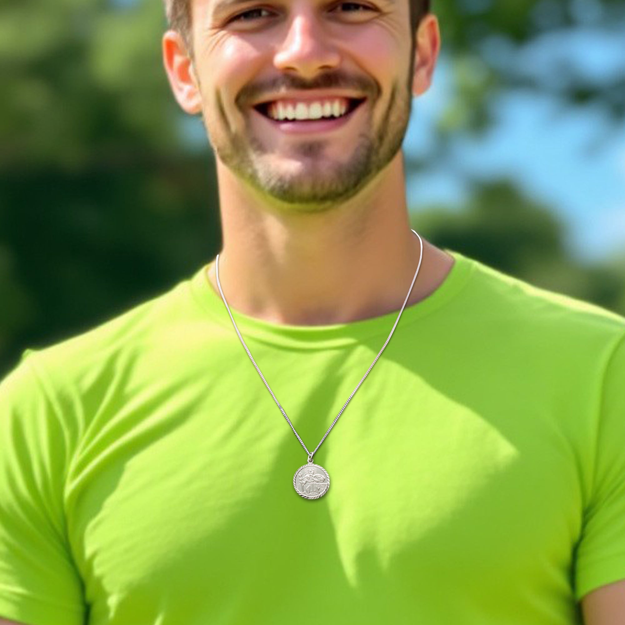 Sterling Silver Diamond Cut 19mm St Christopher Pendant With Optional Engraving and Chain