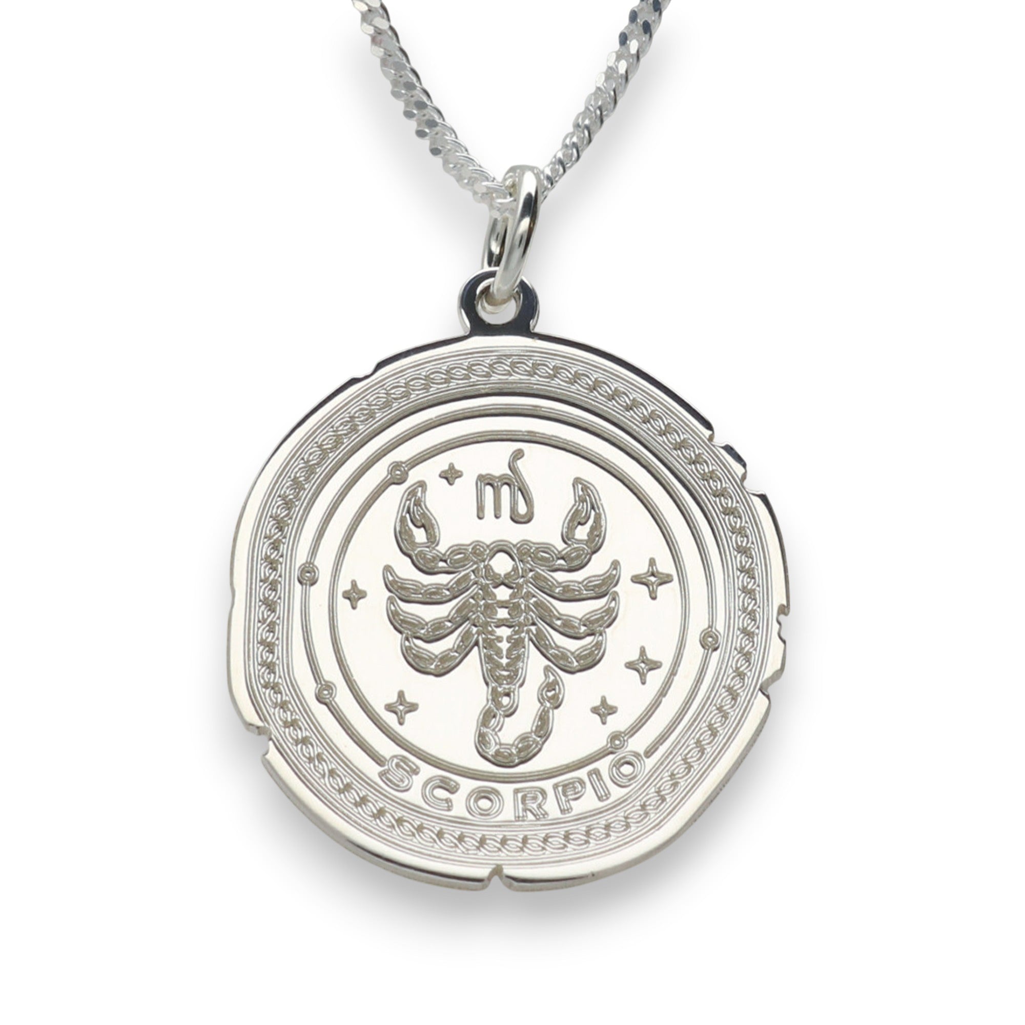 Sterling Silver Zodiac Necklace Engraved Star Sign Pendant with Optional Engraving