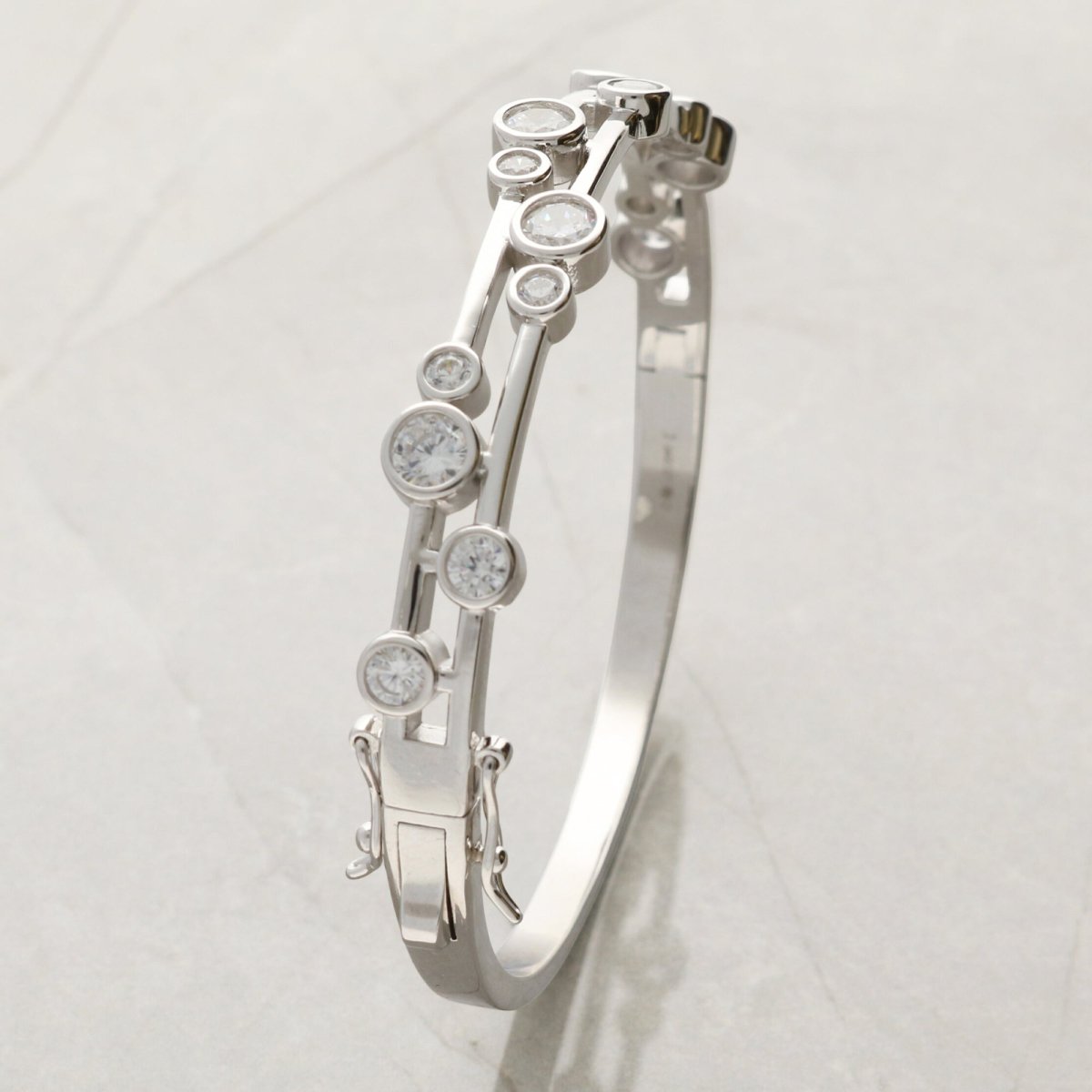 Duo - Solo CZ Sterling Silver Bangle - Love Silver Jewellery