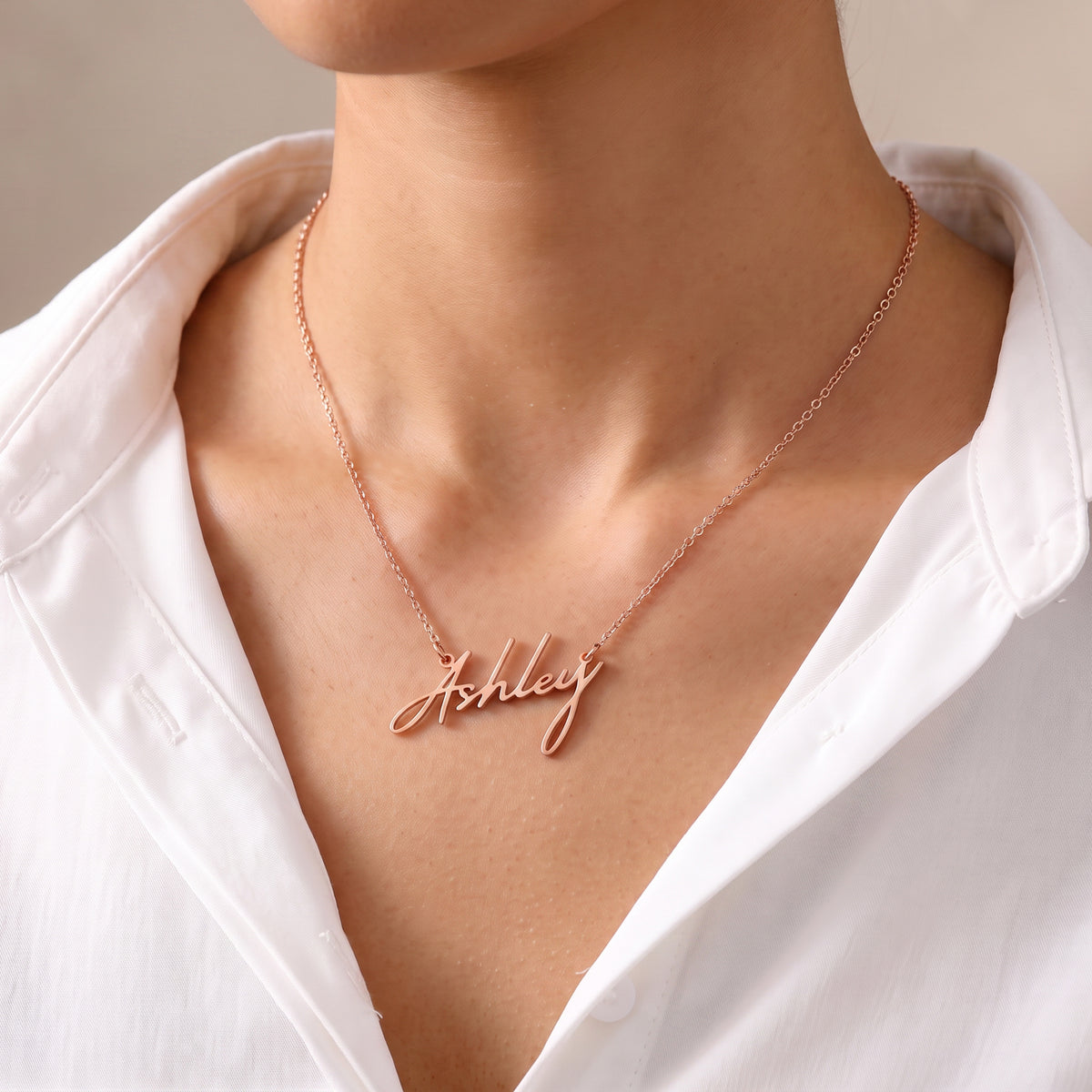 9ct Rose Gold Plated Signature Style Name Necklace