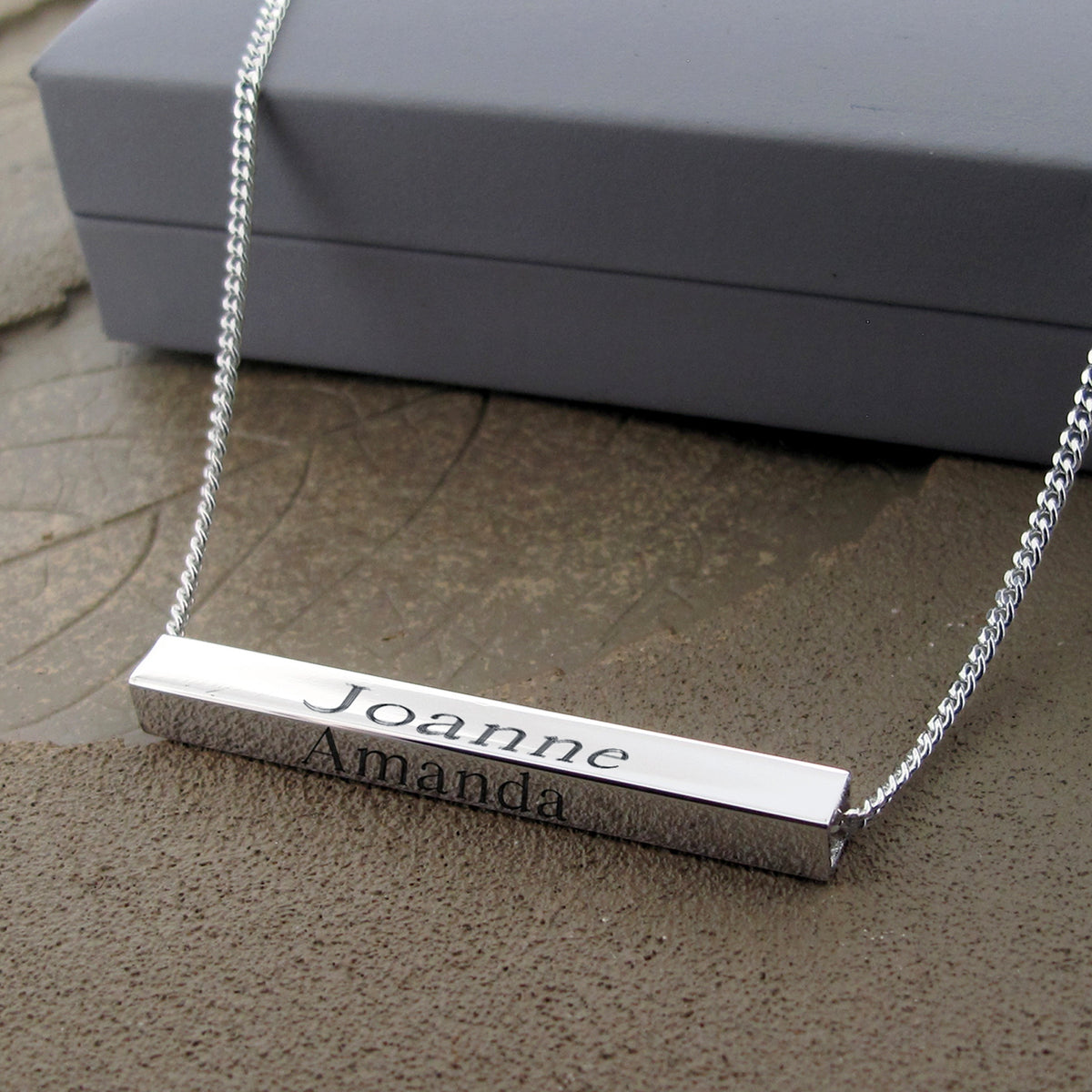 Silver 3D Horizontal Engraved Name Bar Pendant With Chain