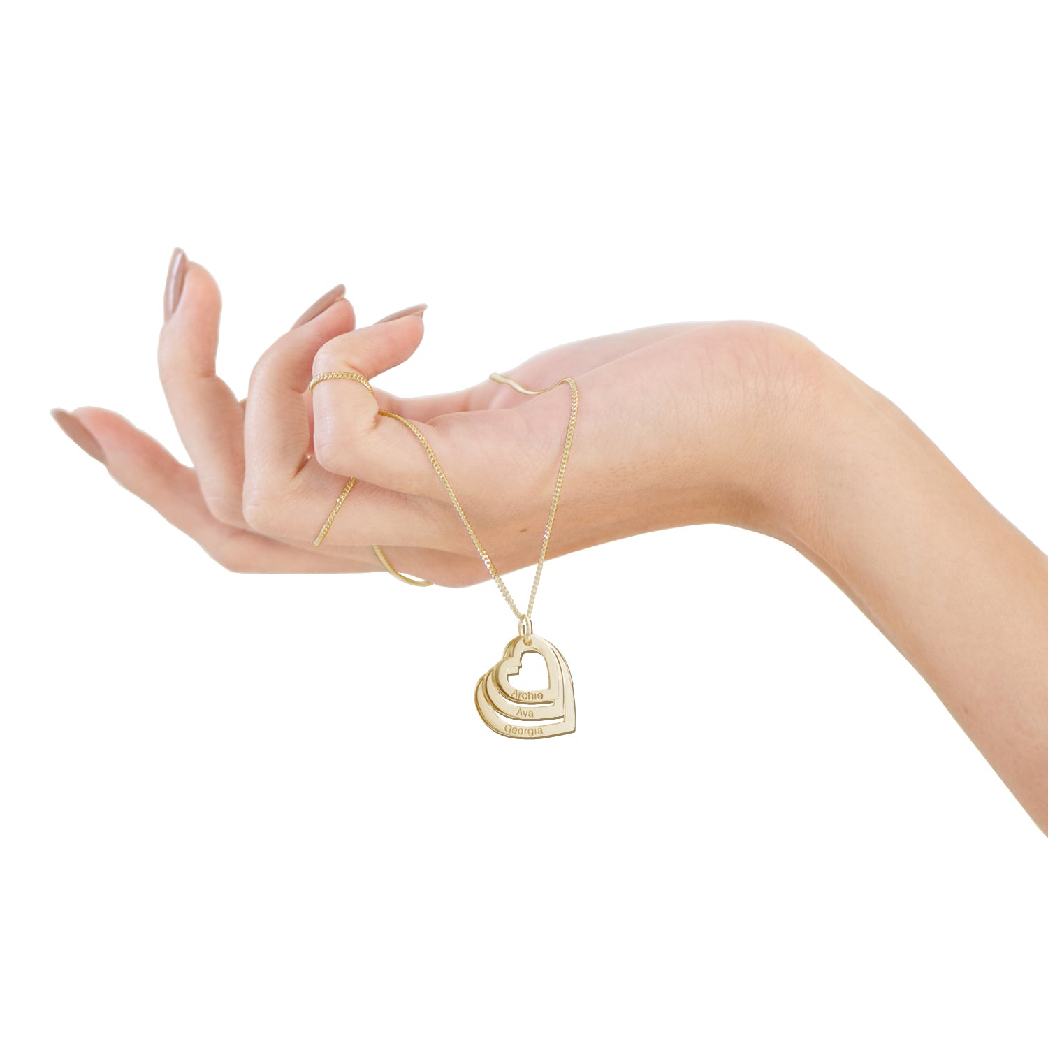 9ct Yellow Gold Triple Heart Personalised Family Necklace