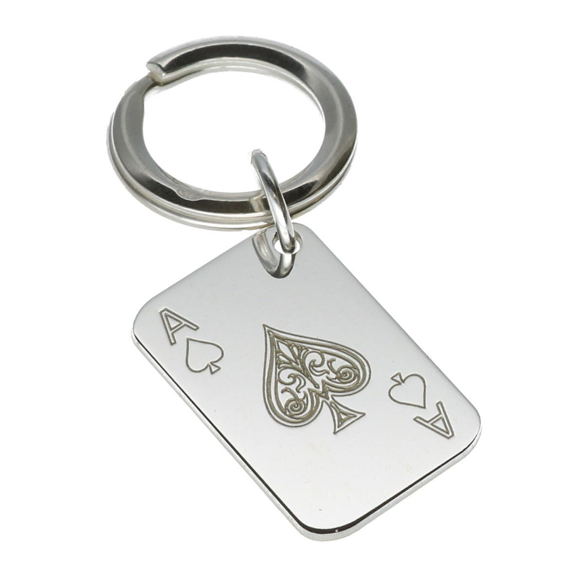 Sterling Silver Ace Of Spades Poker Card Keyring With Optional Engraving