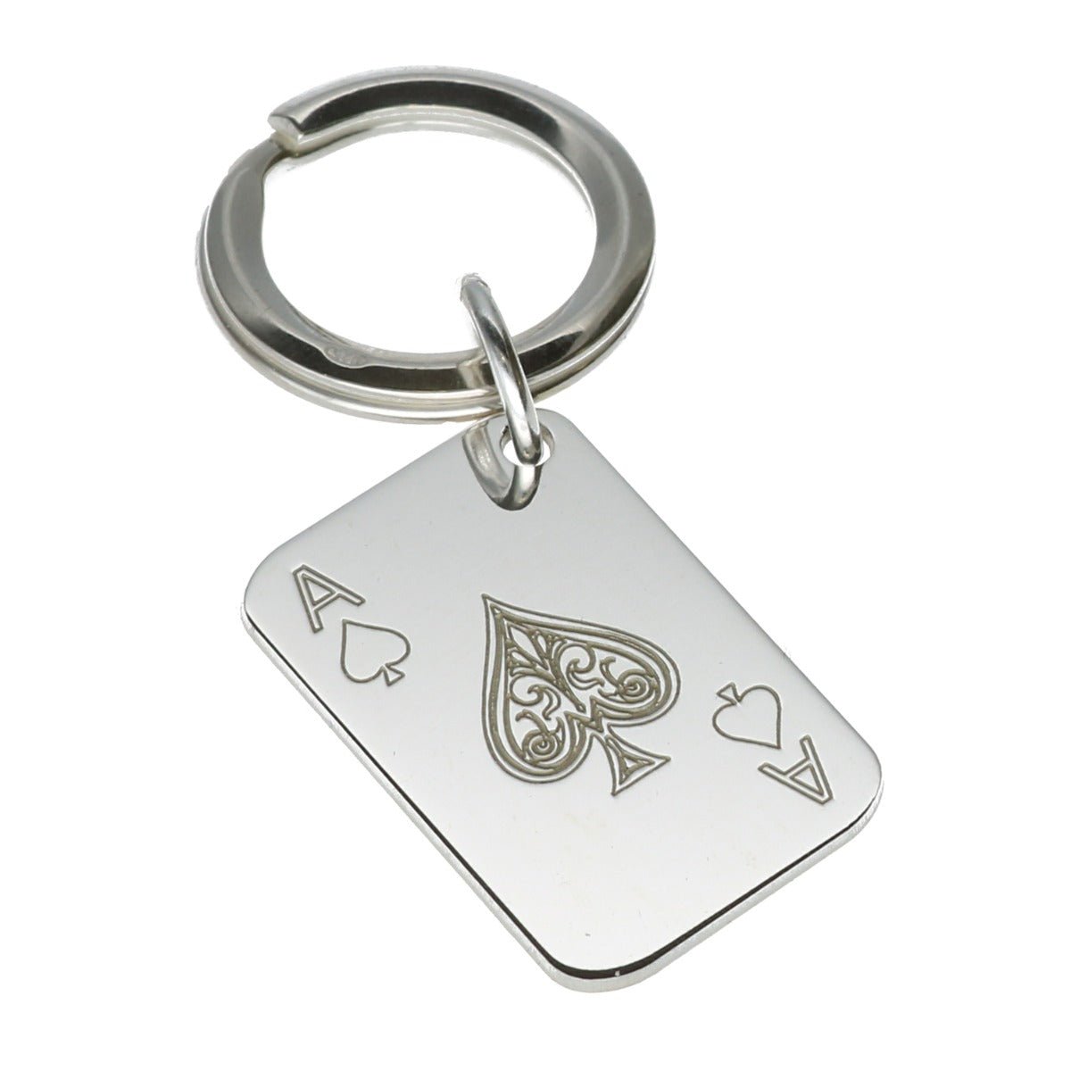 Sterling Silver Ace Of Spades Playing Card Keyring With Optional Engraving - Keyring - Love Silver Jewellery