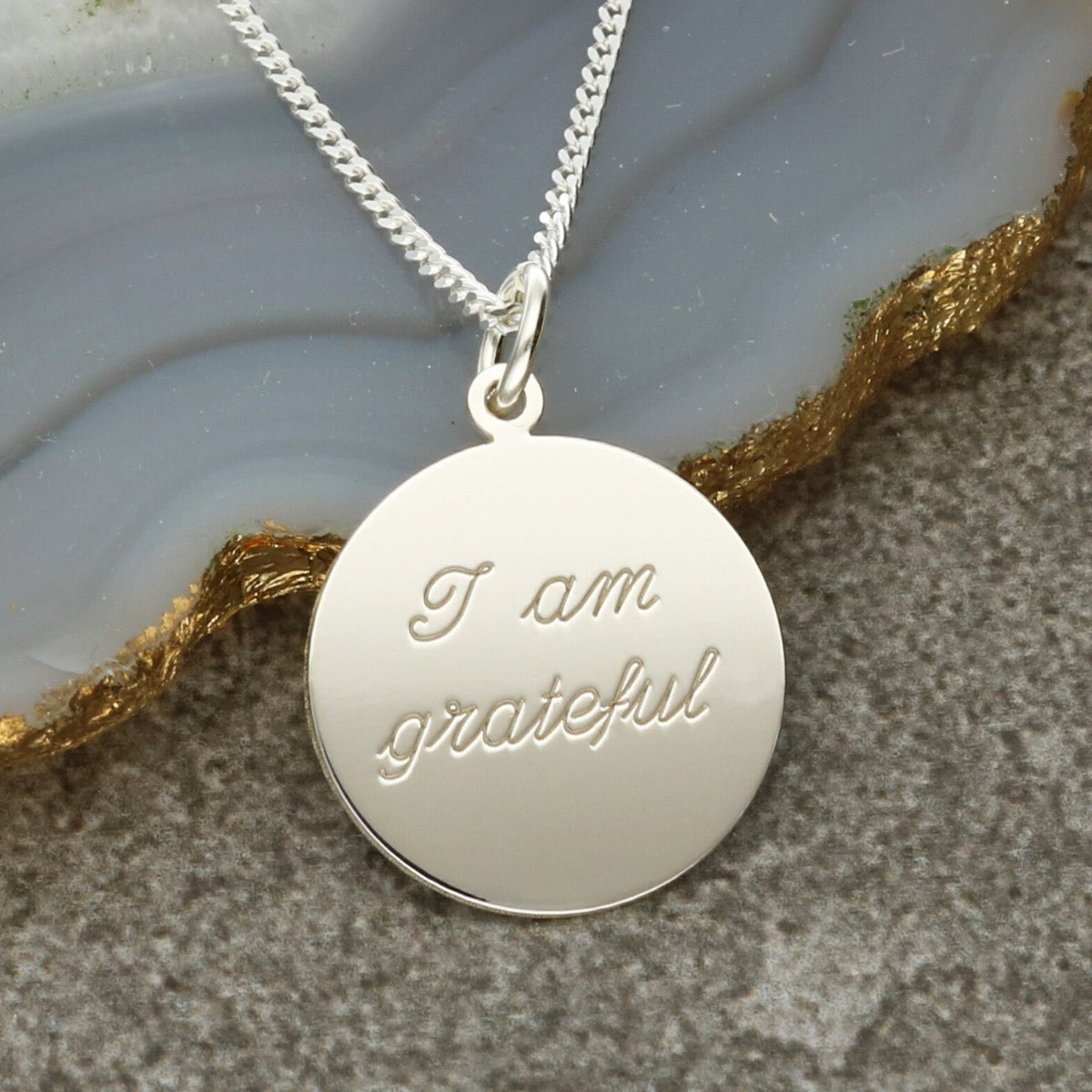Sterling Silver Affirmation Disc Necklace With Optional Charm And Personalised Engraving