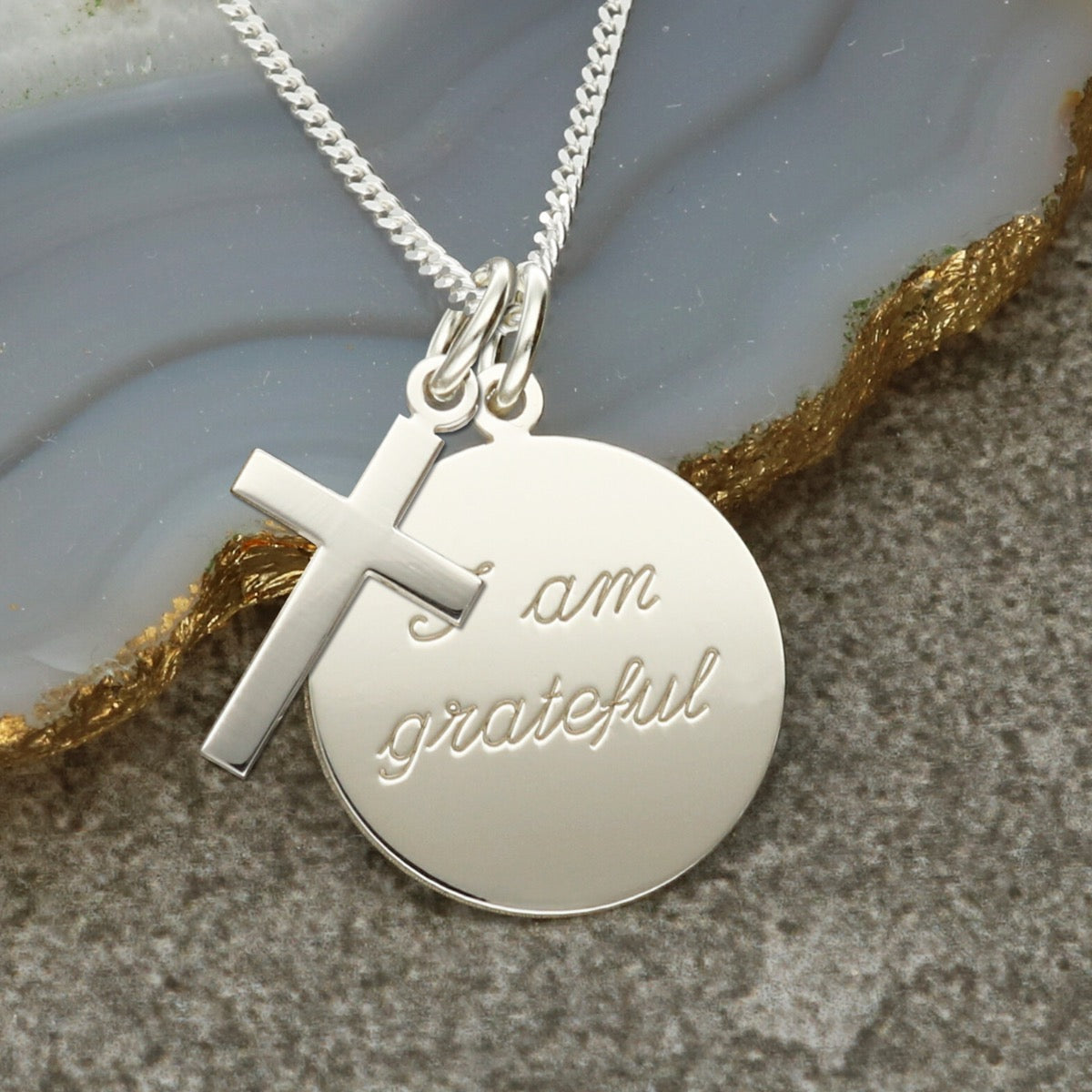 Sterling Silver Affirmation Disc Necklace With Optional Charm And Personalised Engraving