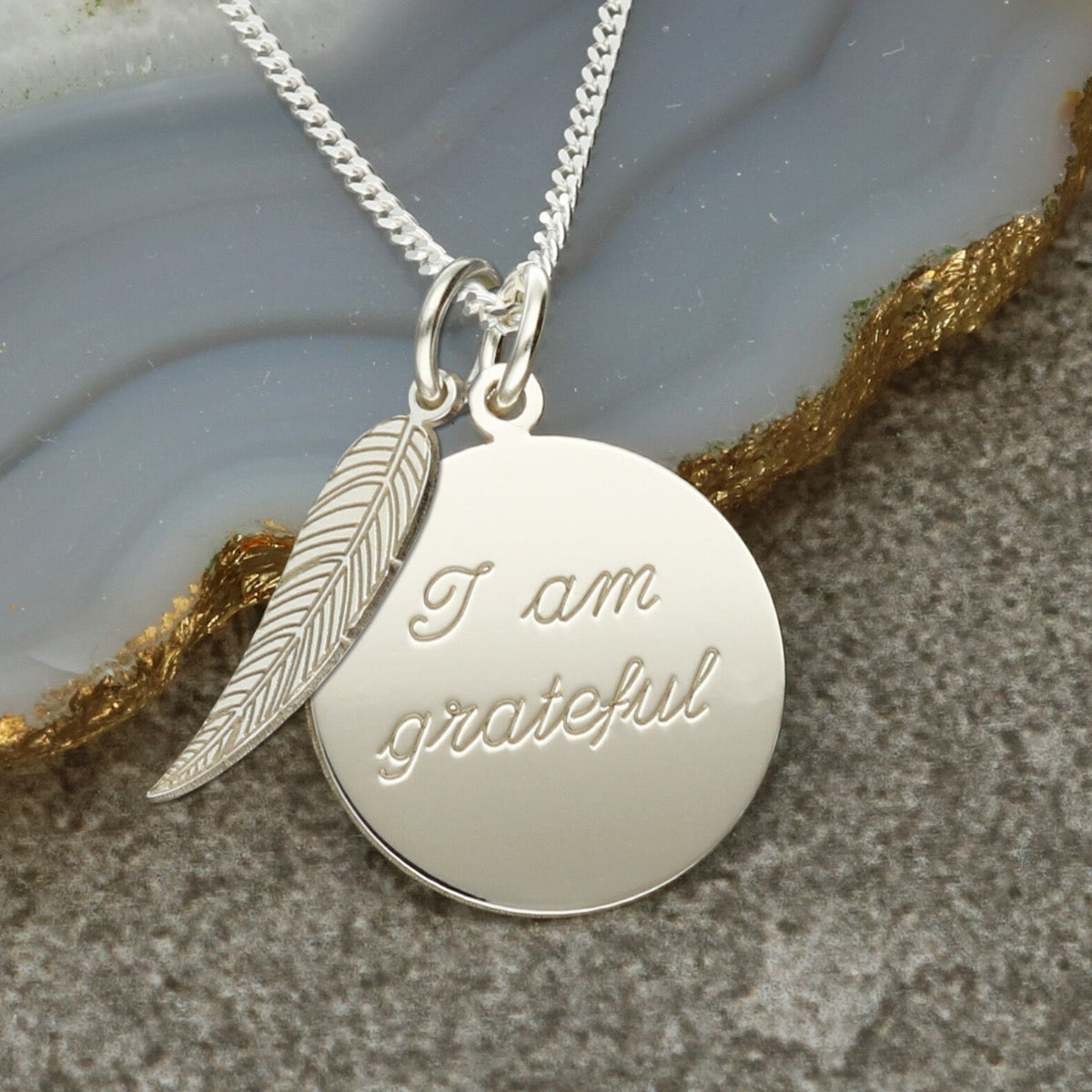 Sterling Silver Affirmation Disc Necklace With Optional Charm And Personalised Engraving