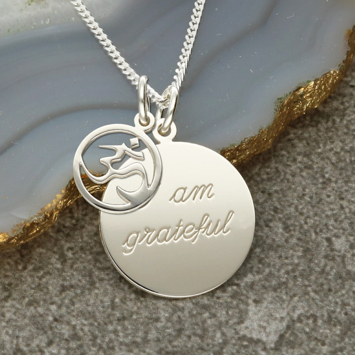 Sterling Silver Affirmation Disc Necklace With Optional Charm And Personalised Engraving