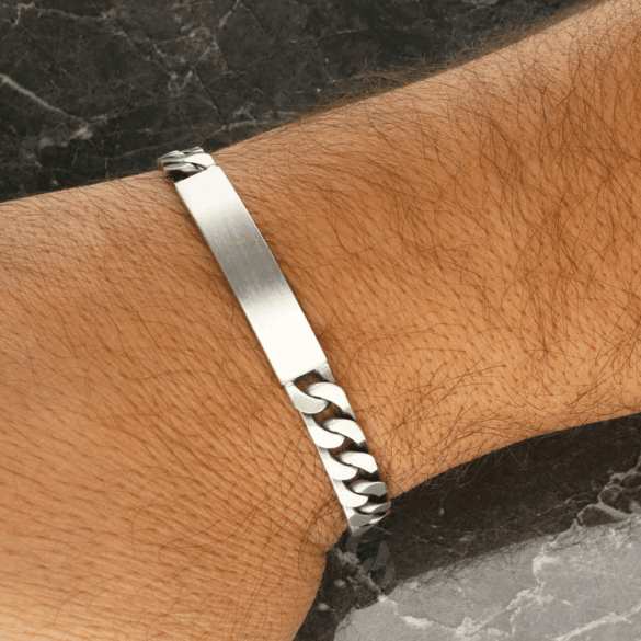 Antique Finish Sterling Silver Mens Curb ID Bracelet With Optional Engraving - Love Silver Jewellery