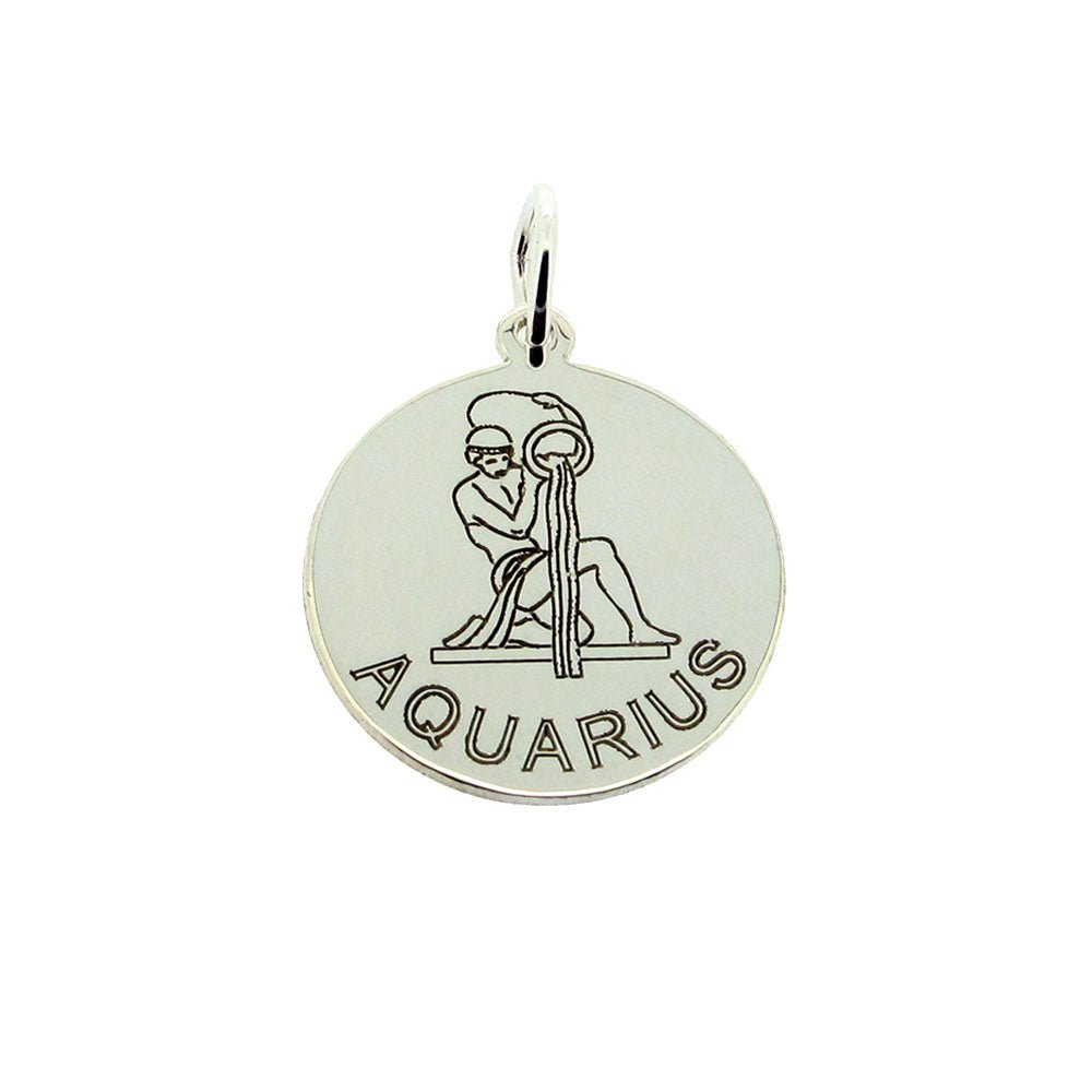 Sterling Silver 20mm Round Zodiac Pendant Necklace With Optional Engraving - Love Silver Jewellery