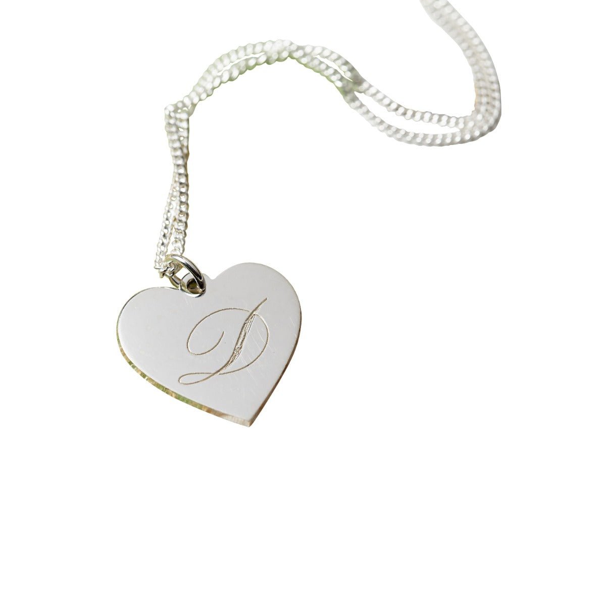 Sterling Silver Engraved Initial Heart Pendant & Chain - Love Silver Jewellery