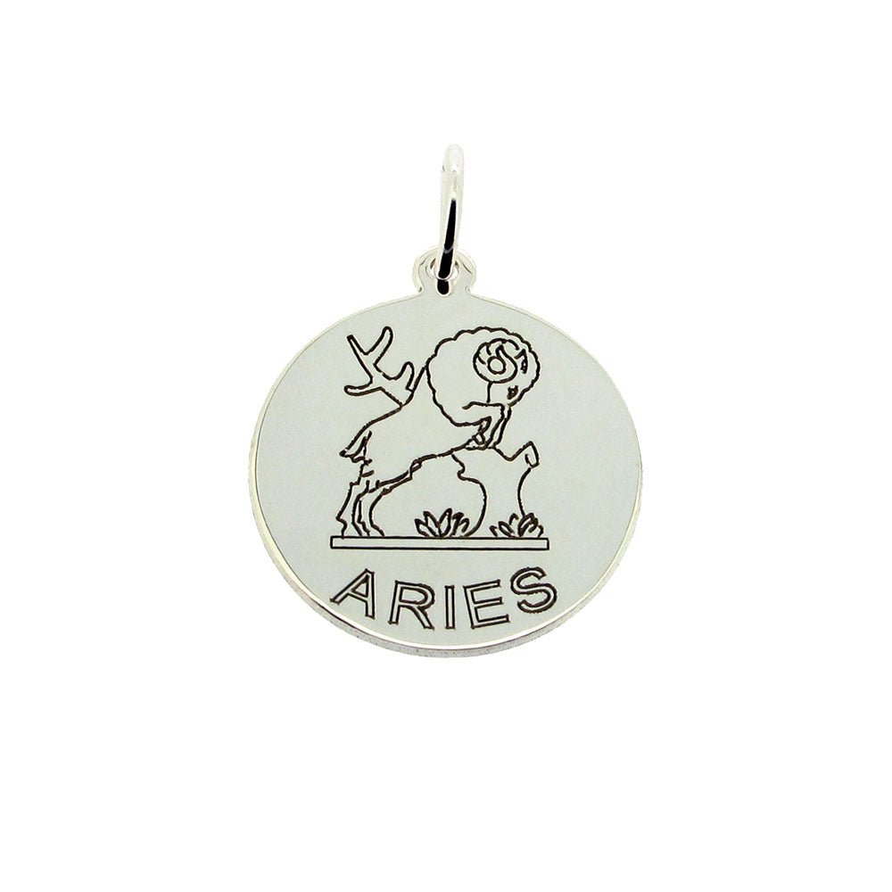 Sterling Silver 20mm Round Zodiac Pendant Necklace With Optional Engraving - Love Silver Jewellery