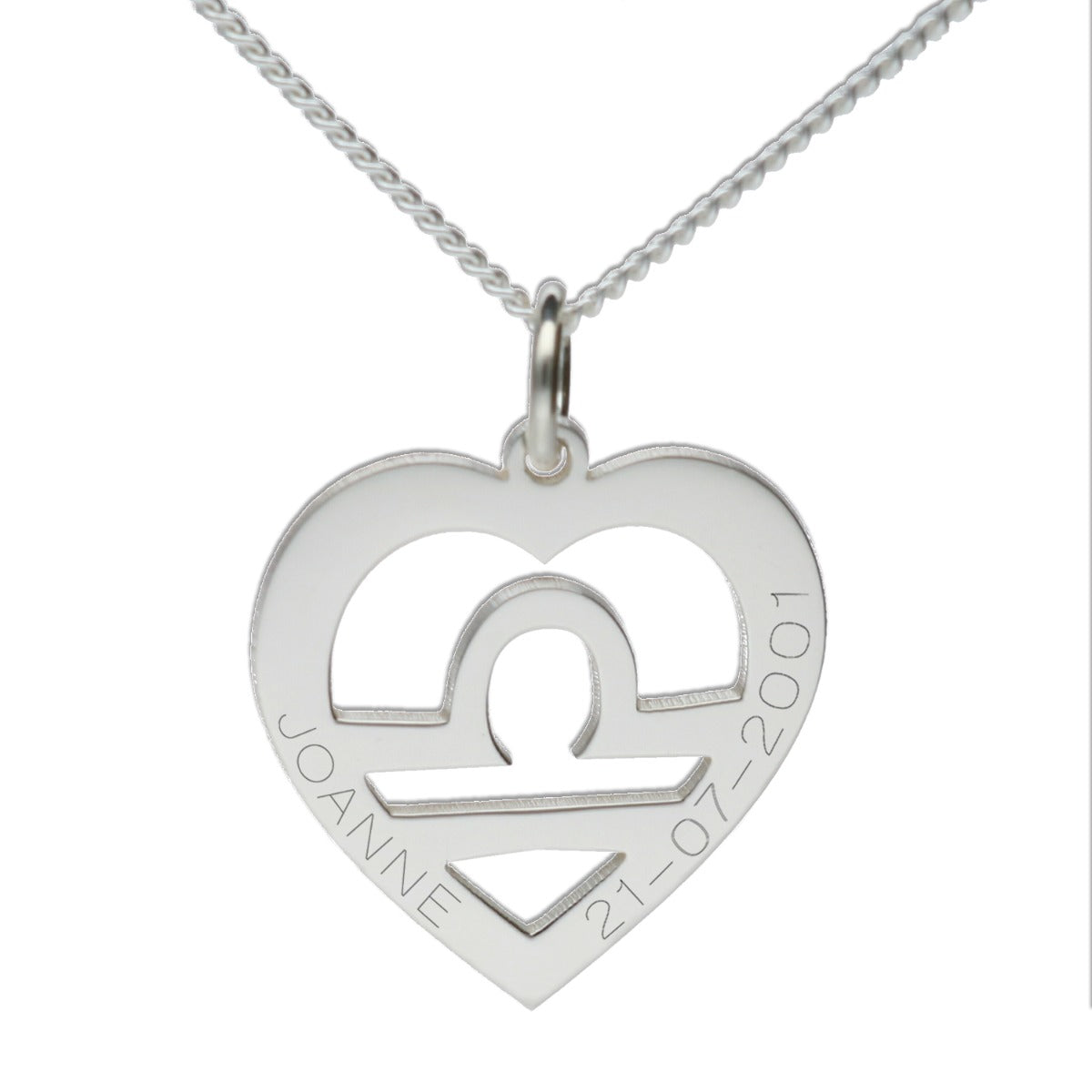 Sterling Silver Star Sign Heart Pendant With Optional Engraving & Chain