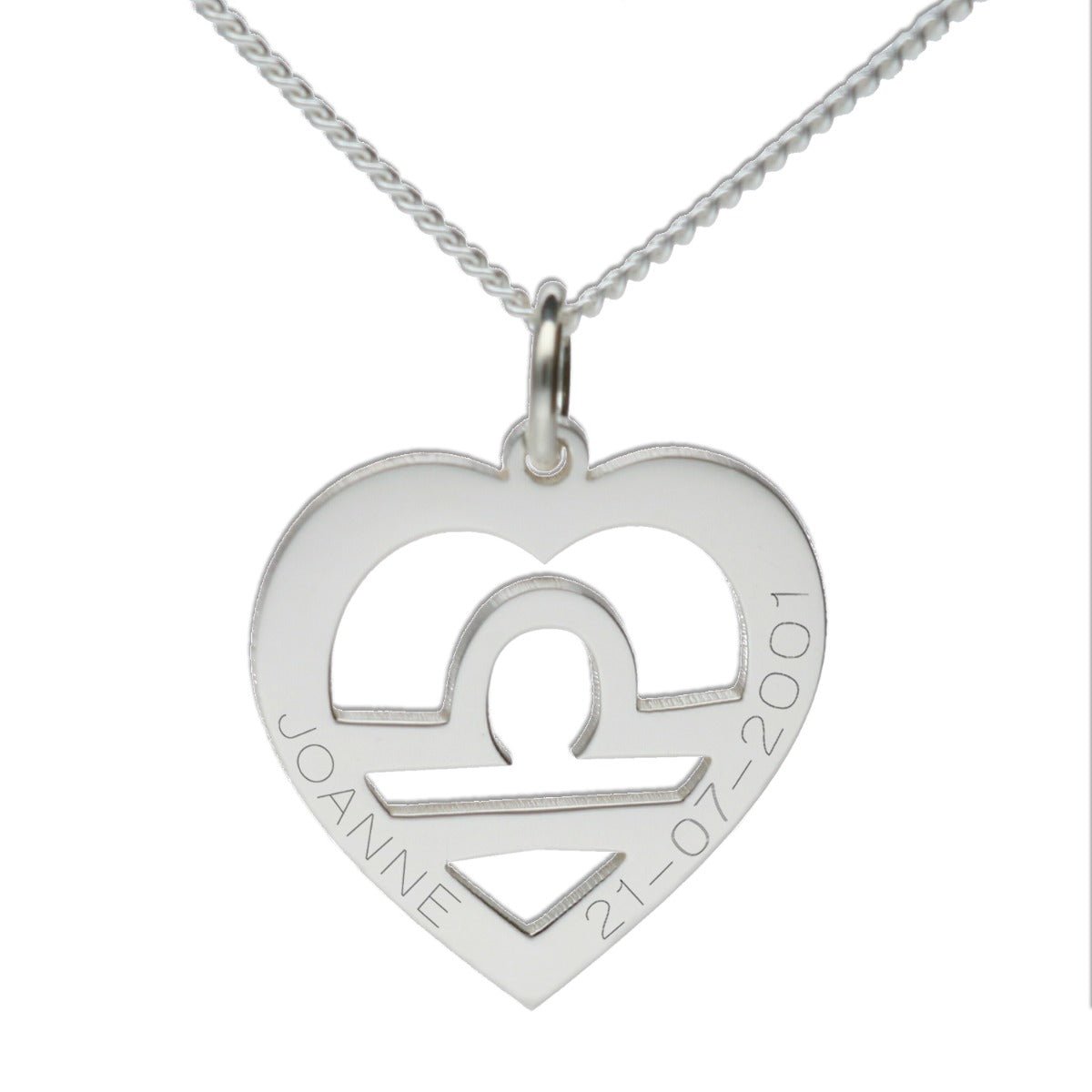 Sterling Silver Star Sign Heart Pendant With Optional Engraving & Chain - Love Silver Jewellery