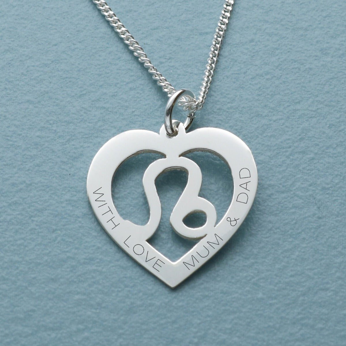 Sterling Silver Star Sign Heart Pendant With Optional Engraving & Chain - Love Silver Jewellery