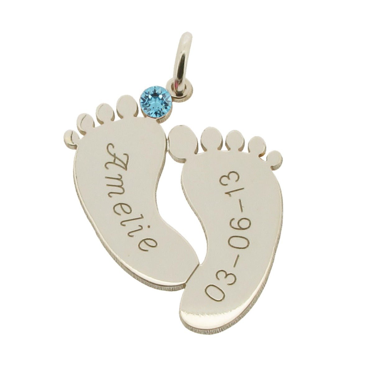 Sterling Silver Engraved Footprints Pendant With Crystal - Love Silver Jewellery