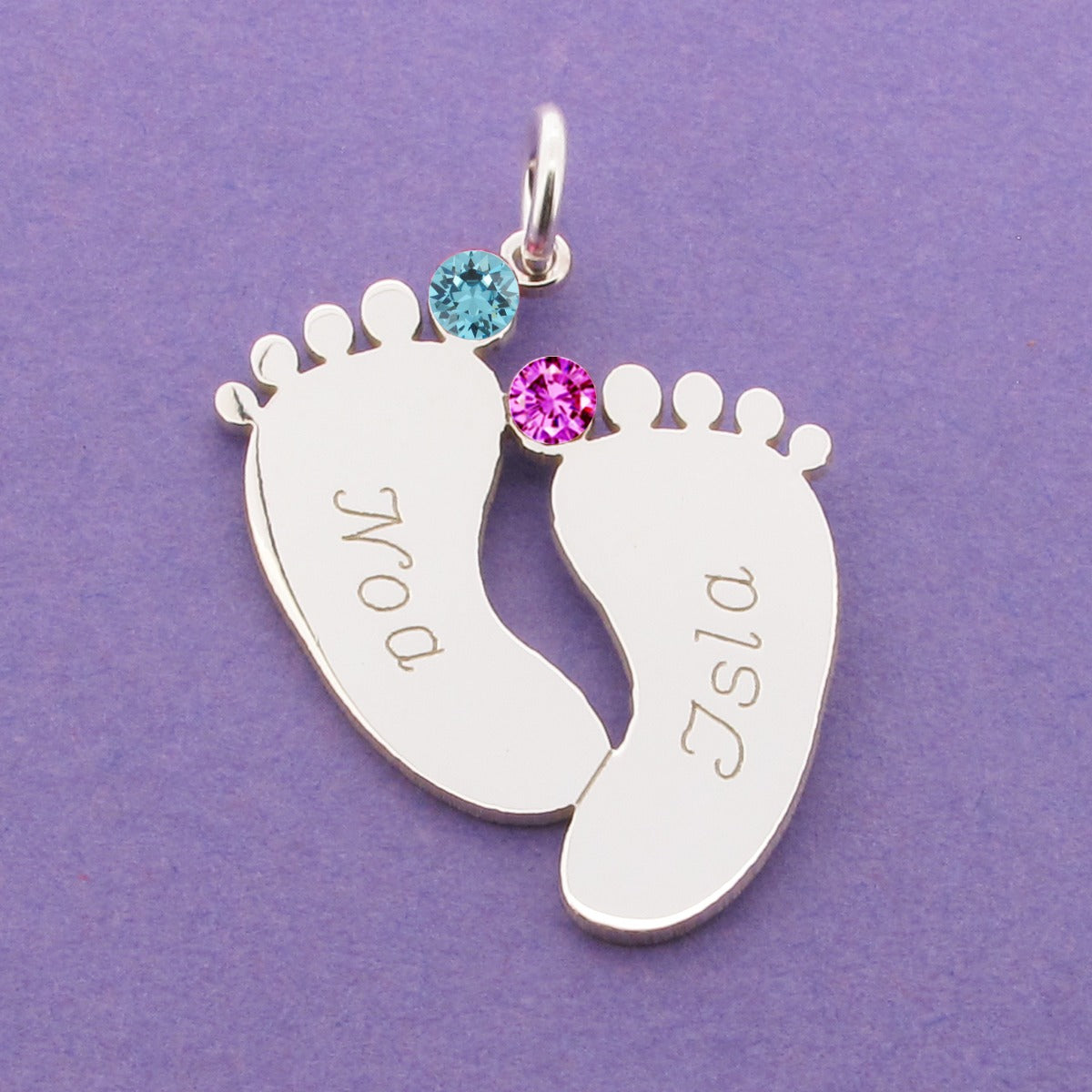 Sterling Silver Engraved Footprints Pendant With Crystals