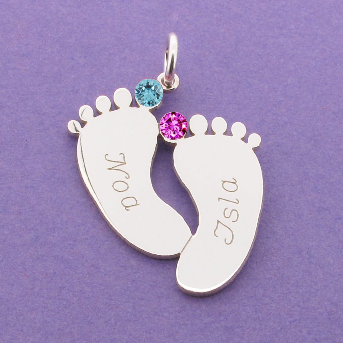 Sterling Silver Engraved Footprints Pendant With Crystals - Love Silver Jewellery