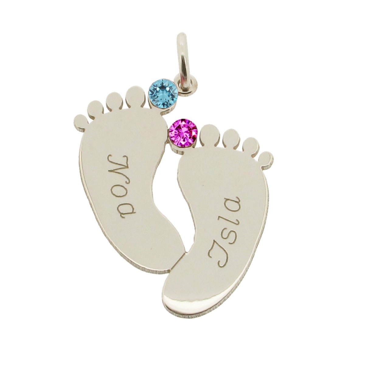 Sterling Silver Engraved Footprints Pendant With Crystals - Love Silver Jewellery