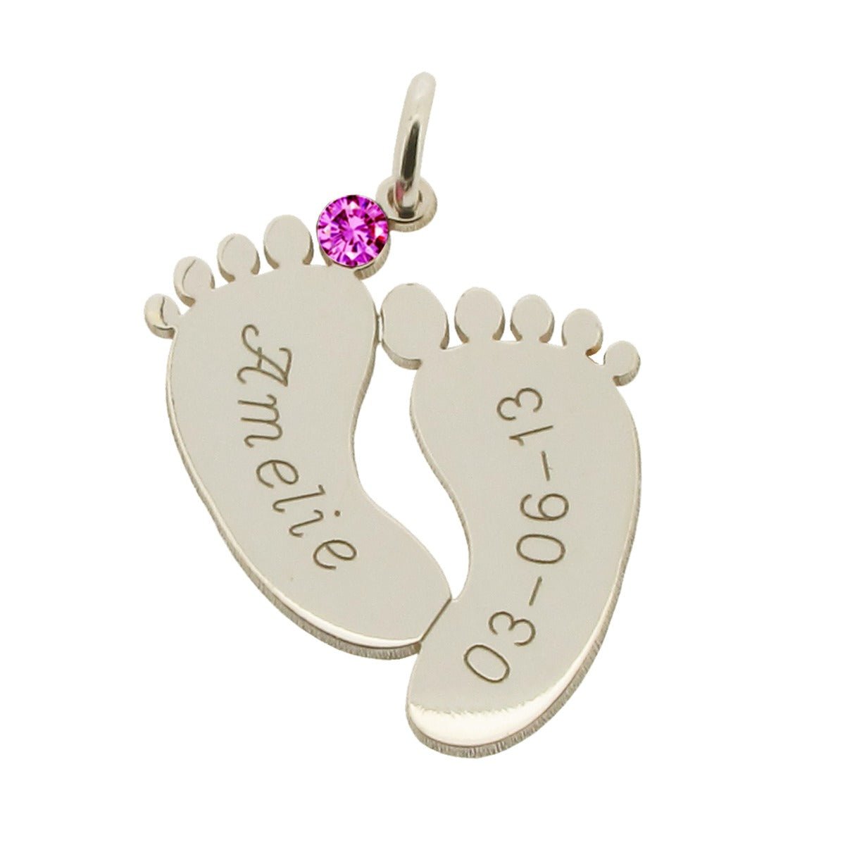 Sterling Silver Engraved Footprints Pendant With Crystal - Love Silver Jewellery