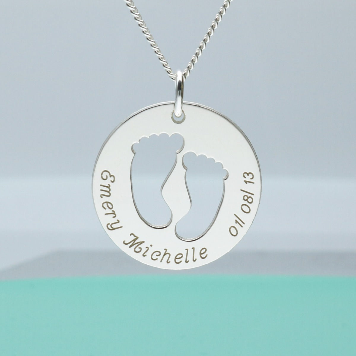 Sterling Silver Engraved Cut Out Footprint Mummy Pendant