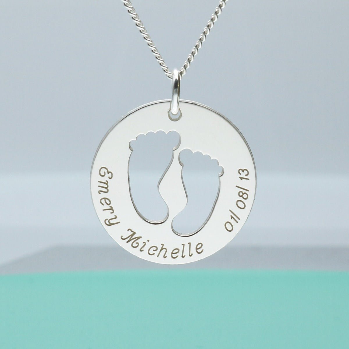 Sterling Silver Engraved Cut Out Footprint Mummy Pendant Necklace - Love Silver Jewellery