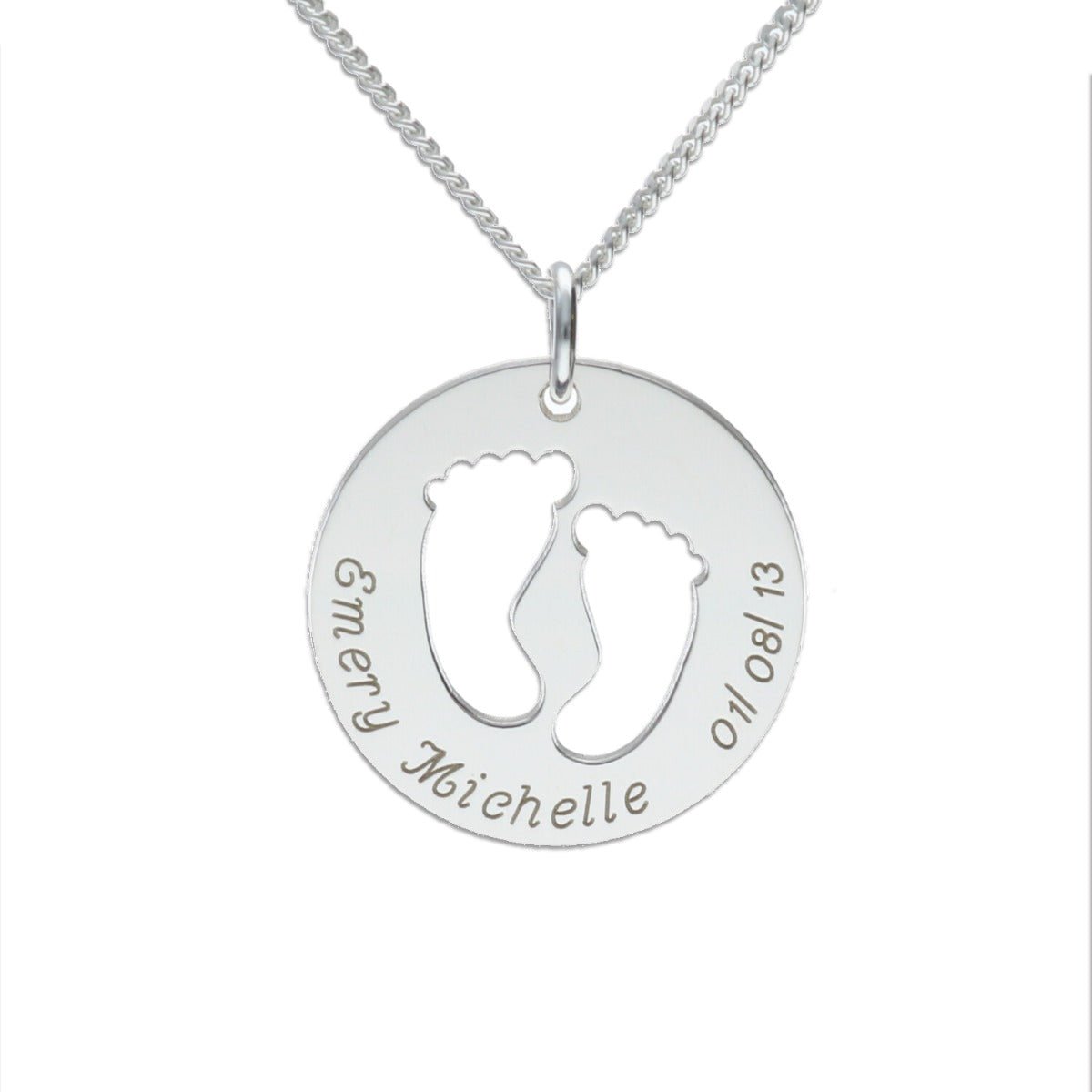 Sterling Silver Engraved Cut Out Footprint Mummy Pendant Necklace - Love Silver Jewellery