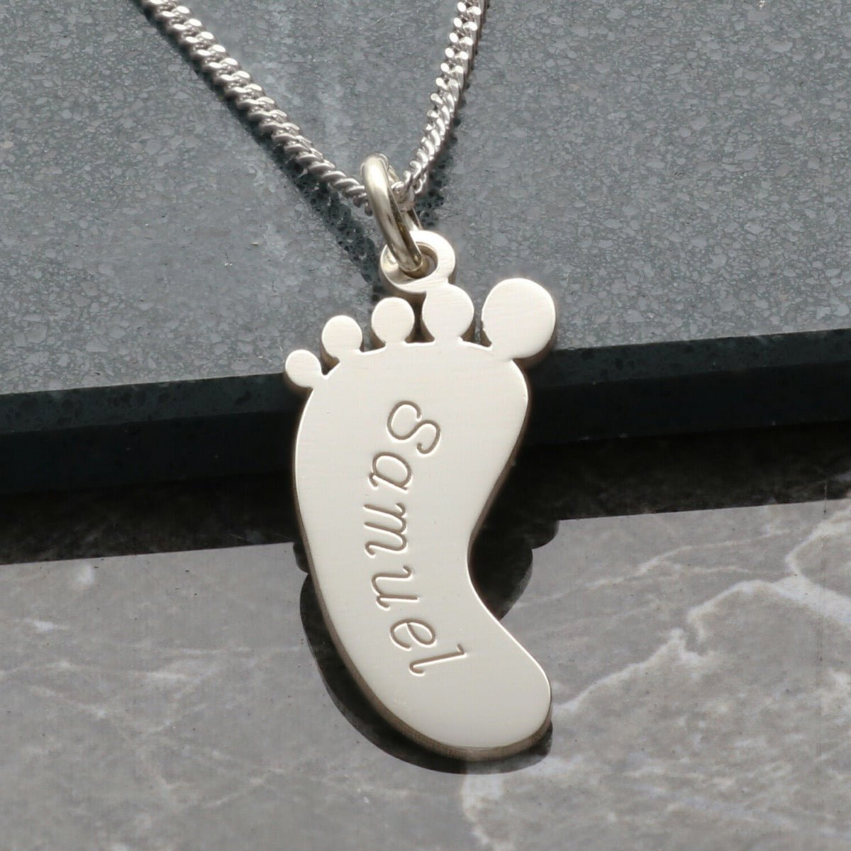 Sterling Silver Engraved Footprint Necklace - Love Silver Jewellery