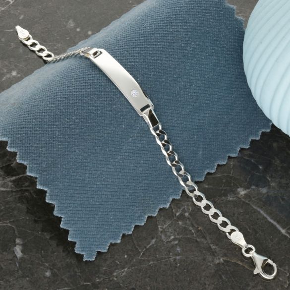 Sterling Silver Baby and Children's CZ Set ID Bracelet With Optional Engraving - Love Silver Jewellery