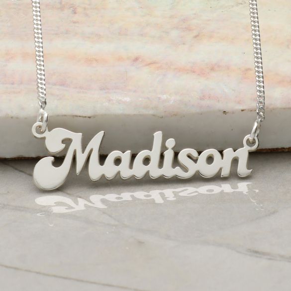 9ct White Gold Retro 70s Style Personalised Name Necklace - Love Silver Jewellery