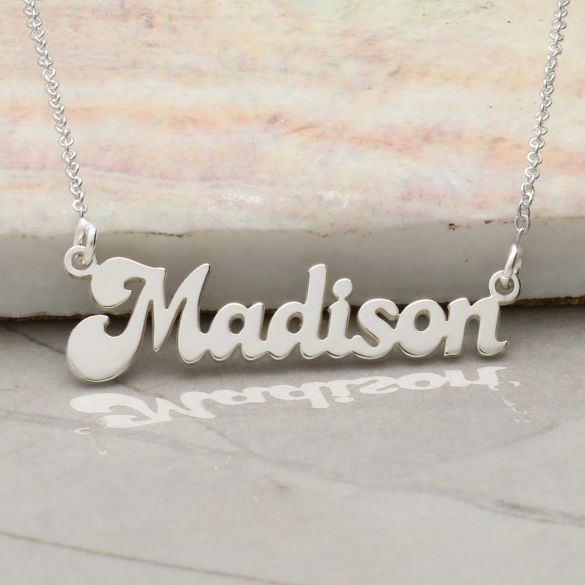 9ct White Gold Retro 70s Style Personalised Name Necklace - Love Silver Jewellery