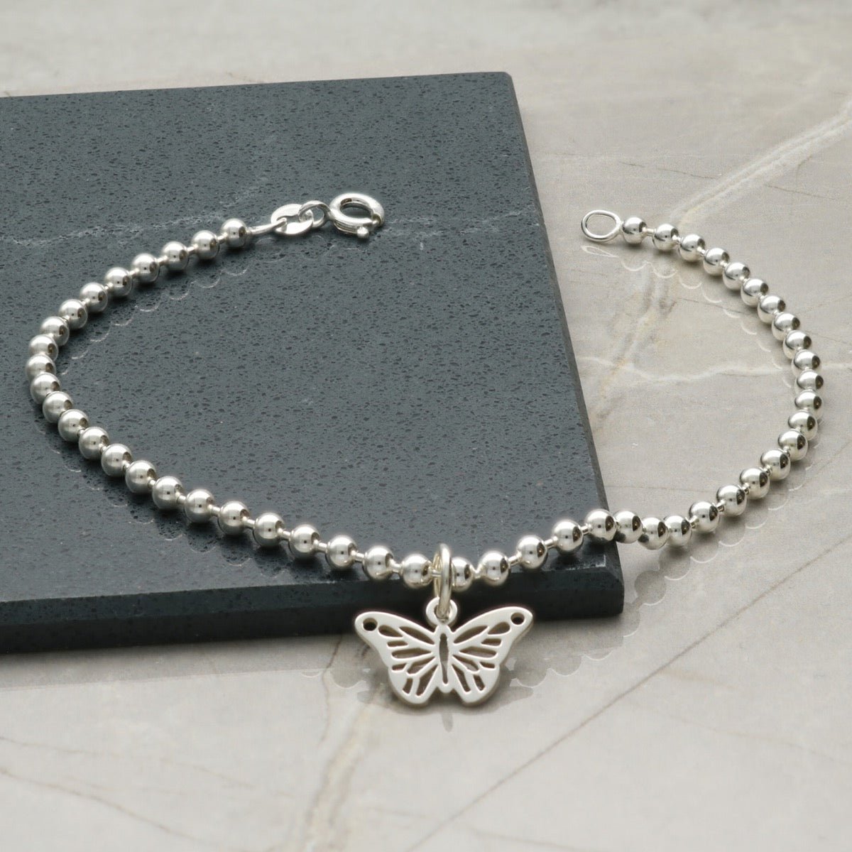 Sterling Silver Bead Ball Anklet With Your Choice of Charm - Love Silver Jewellery