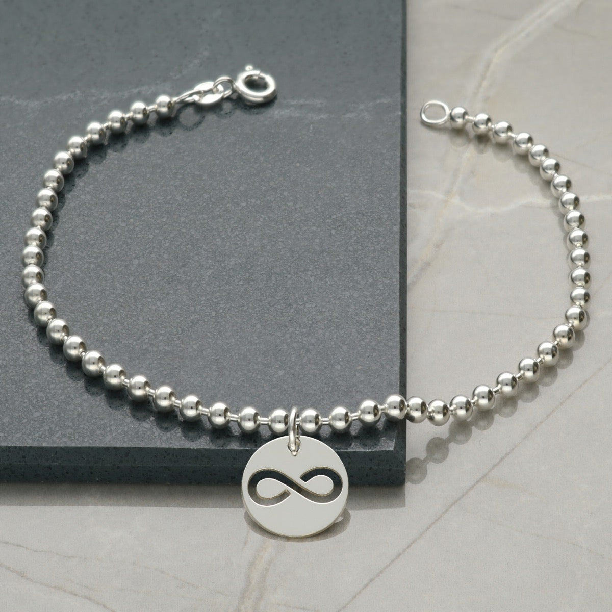 Sterling Silver Bead Ball Anklet With Your Choice of Charm