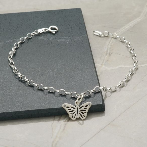 Sterling Silver Anklet With Choice of Ankle Chain Style & Butterfly Charm