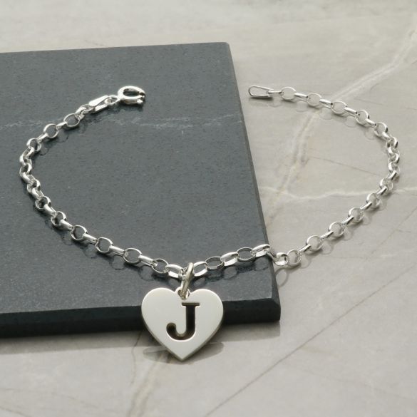 Sterling Silver Anklet With Heart Initial Charm & Chain Choice