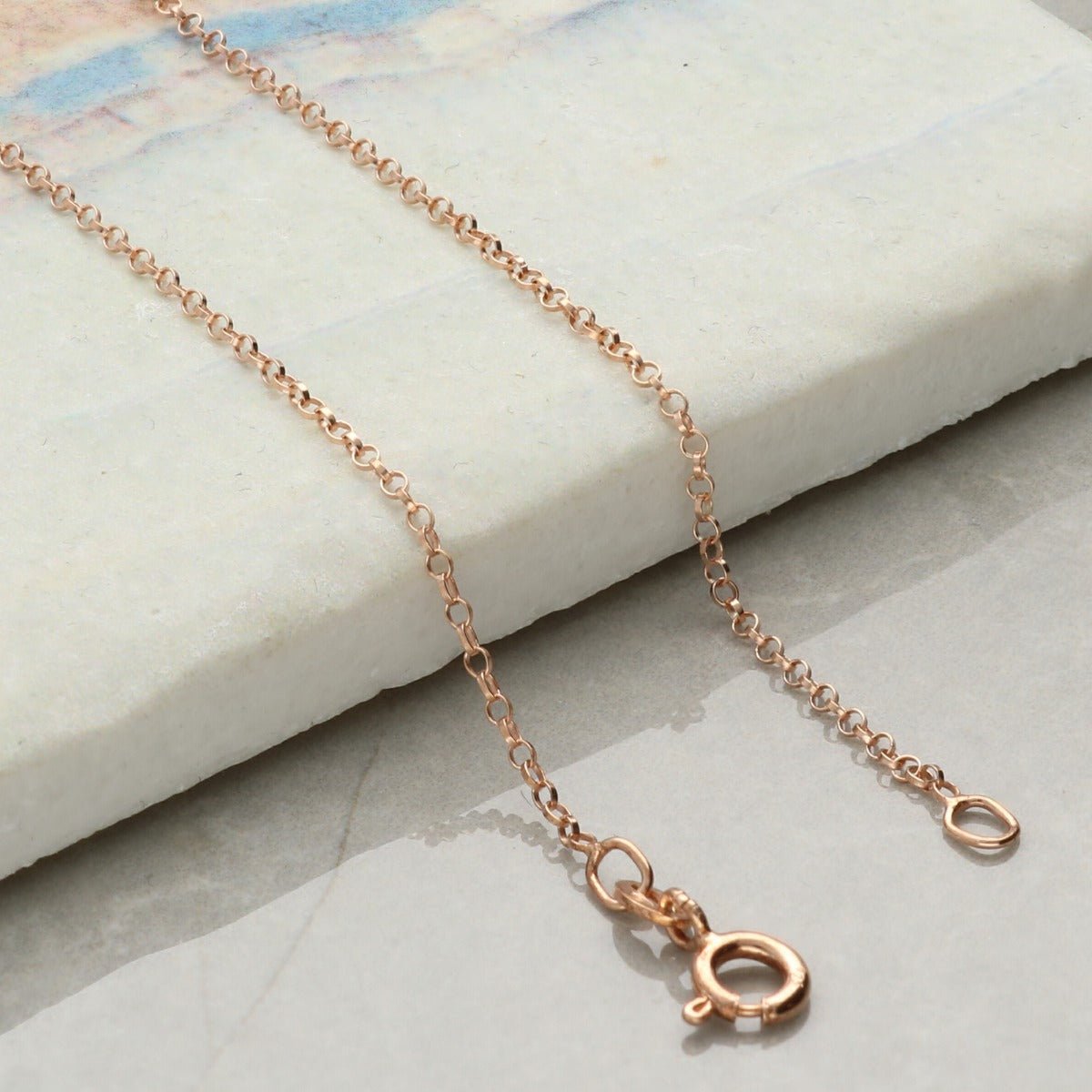 9ct Rose Gold Plated on Sterling Silver 1.8mm Belcher Chain - Love Silver Jewellery