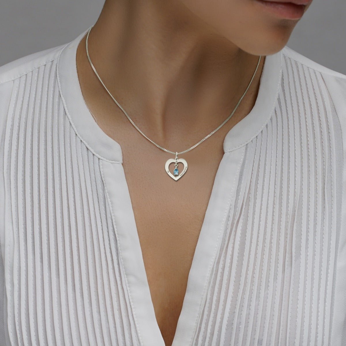 Sterling Silver Personalised Heart And Teardrop Birthstone Necklace - Love Silver Jewellery