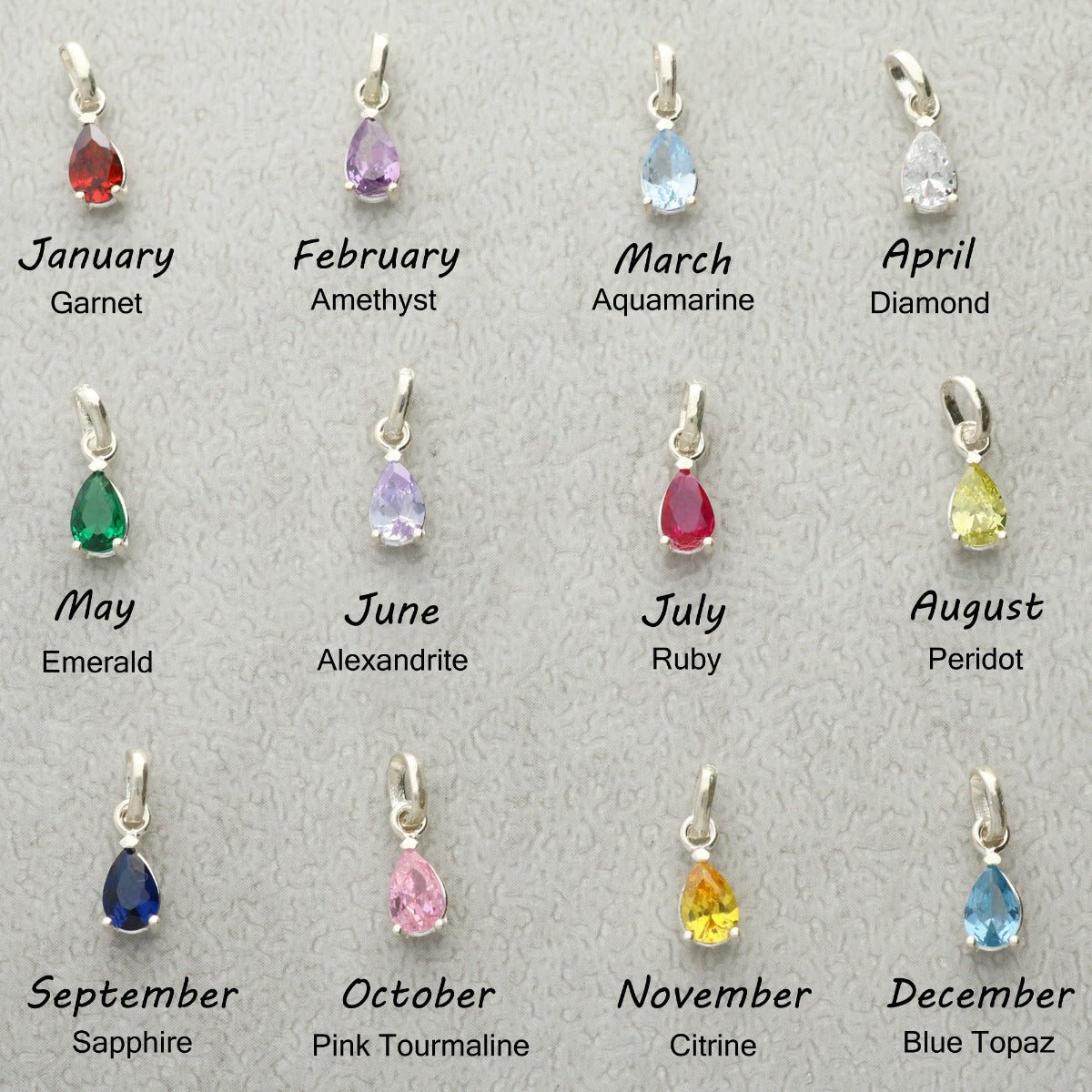 Sterling Silver Personalised Heart And Teardrop Birthstone Necklace - Love Silver Jewellery