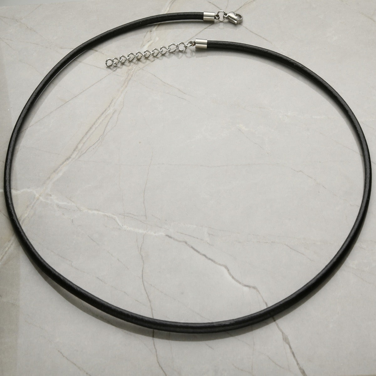 Men's Silver Heavy 3D Engraved Bar Pendant With Leather Necklace