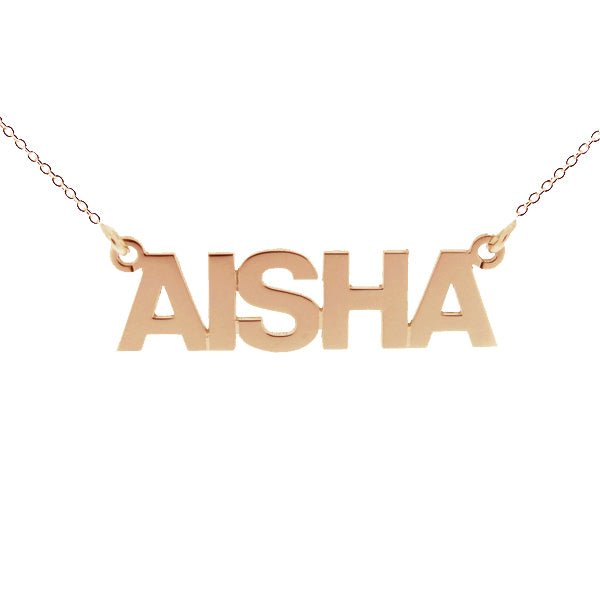 9ct Rose Gold Block Style Personalised Name Necklace - Love Silver Jewellery