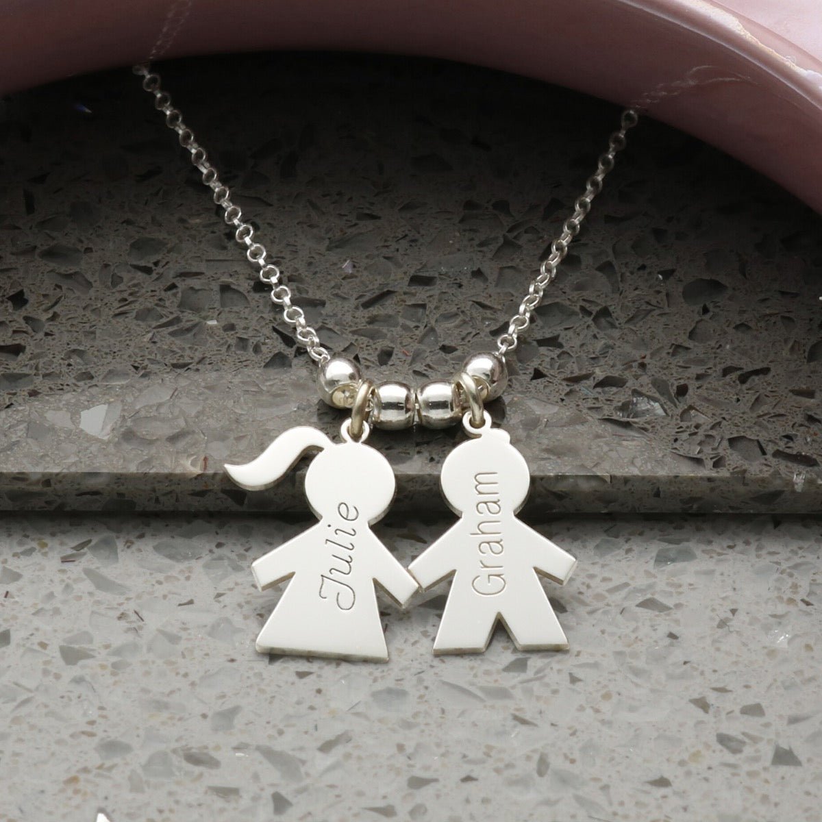 Sterling Silver Mum Necklace With Engraveable Boy Or Girl Pendants - Love Silver Jewellery